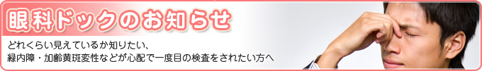 眼科ドックのお知らせ　どれくらい見えているか知りたい、緑内障・加齢黄斑変性などが心配で一度目の検査をされたい方へ